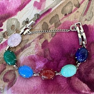 Vintage Silver Tone Faux Scarab Bracelet